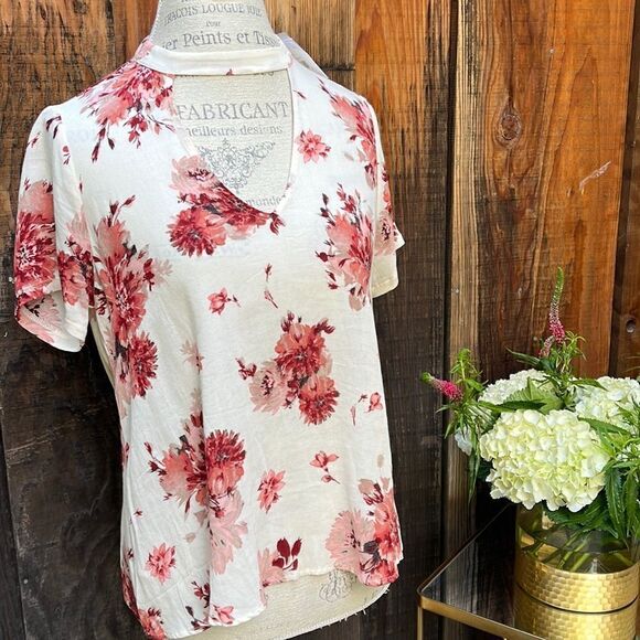 NORDSTOMS, LUSH IVORY-BURGANDY BLOUSE BNWT Size XS - Picture 1 of 7